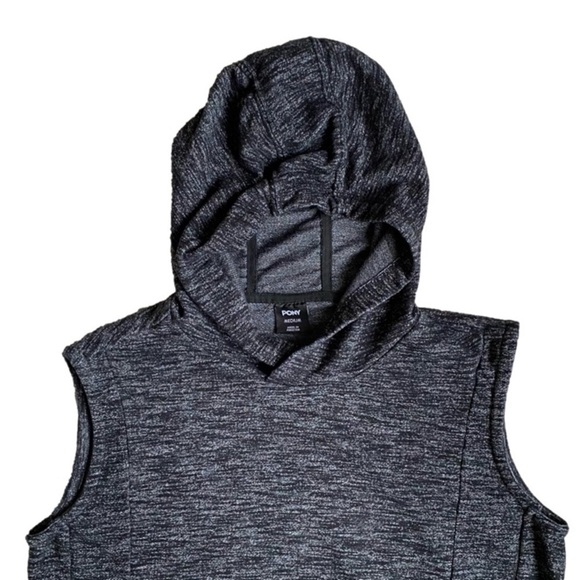 PONY Hooded Vest with Pockets Sleeveless Pullover Heathered Gray Knit Size M - Picture 3 of 10